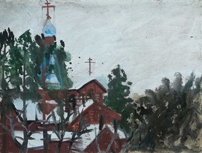 Иван Сотников. Вырица. 1984. Картон, гуашь <br> Ист.: ivansotnikov.art