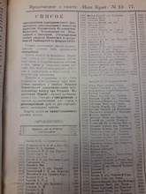 Список плательщиков единовременного чрезвычайного революционного налога по волостям Тихвинского уезда, утвержденный особой уездной комиссией в янв. – фев. 1919. Имя священника Владимира Пограницкого — в левой колонке, под № 1407. Приложение к газете «Наш край». 1919. № 13–77