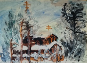 Иван Сотников. Вырица. 1984. Бумага, гуашь. Из собрания семьи автора <br> Ист.: ivansotnikov.art