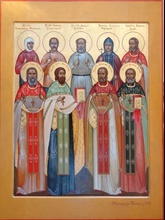 Священномученик Василий (Гурьев) в соборе Бутовских новомучеников, память которых совершается 30 сентября/13 октября<br><i>Икона храма св. Новомучеников и Исповедников Церкви Русской в Бутове</i>