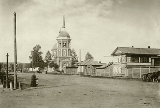 Вид на Преображенскую церковь (г. Иркутск, ул. Преображенская (ныне Тимирязева)), где о. Александр Писарев прослужил более 20 лет.  1898 г. <br>Ист.: irkipedia.ru