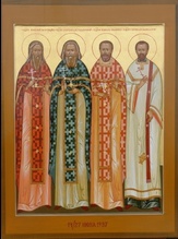 Священномученик Николай (Запольский) в соборе Бутовских новомучеников, память которых совершается 14/27 июня<br><i>Икона храма св. Новомучеников и Исповедников Российских в Бутове</i>