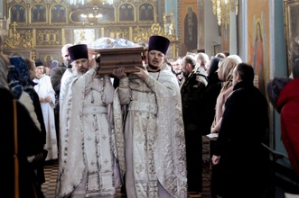 Отпевание священника Владимира Степанова. Бронница Новгородского р-на, 12.3.2023.<br>Ист.: Епископ Арсений совершил Литургию и отпевание в храме Преображения Господня ...